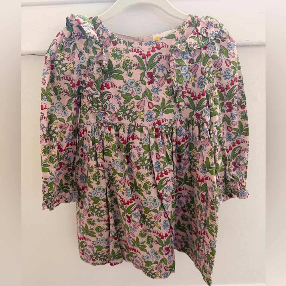 Mini Boden Floral Kids Dress - Pink and Green